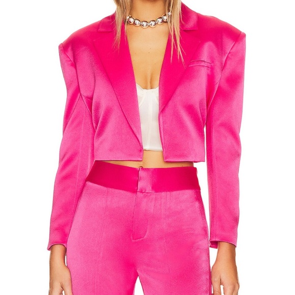 Alice + Olivia Jackets & Blazers - Alice + Olivia Shan Boxy Oversized Cropped Satin Blazer in Candy SAMPLE